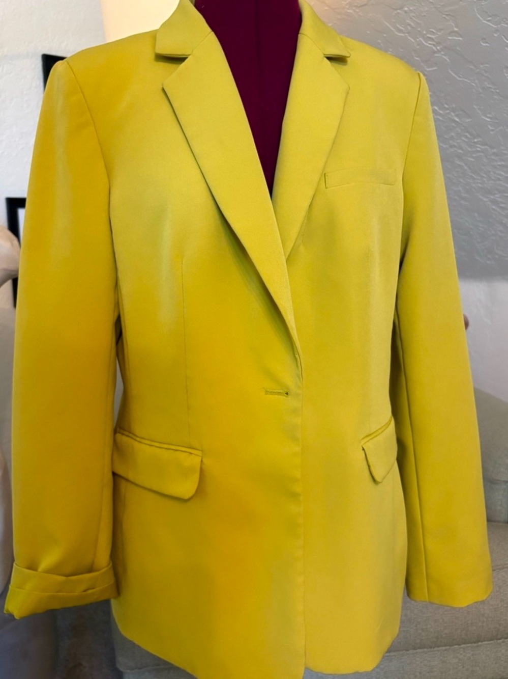 DKNY Bright Yellow Single-Button Women's Blazer - Picture 2 of 5